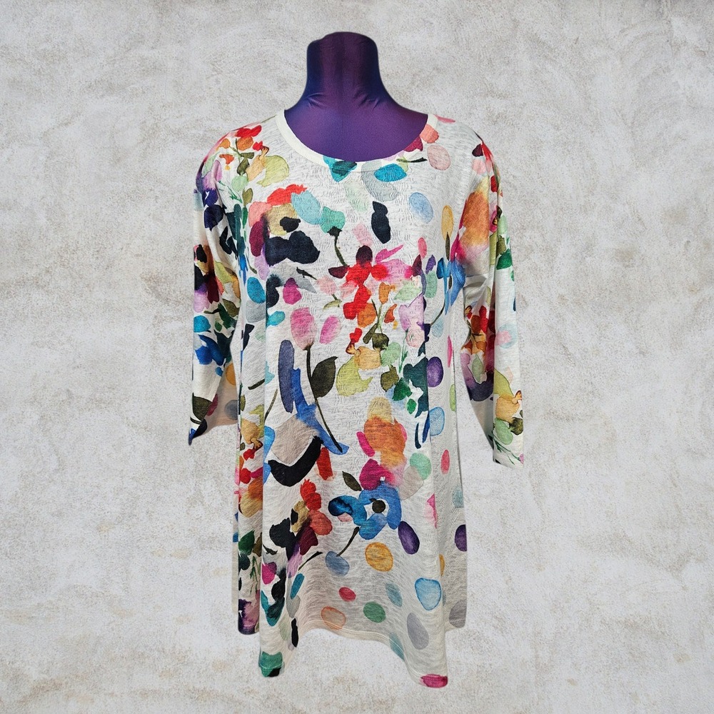 Et Lois Womens Watercolor Floral Tunic Sweater 3/4 Sleeve Suze Medium F74